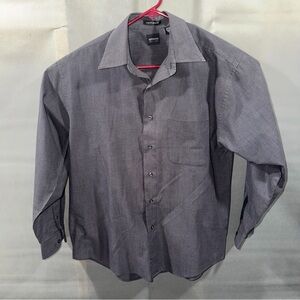 Arrow men Charcoal Check Wrinkle Free Long Sleeve Button Up Shirt Sz M Read Desc